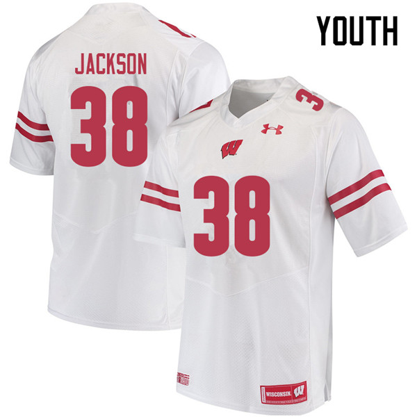 Youth #38 Paul Jackson Wisconsin Badgers College Football Jerseys Sale-White - Click Image to Close
